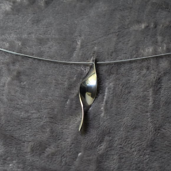 Silver Twist Necklace on Double Wire Chain - Picture 8 of 11
